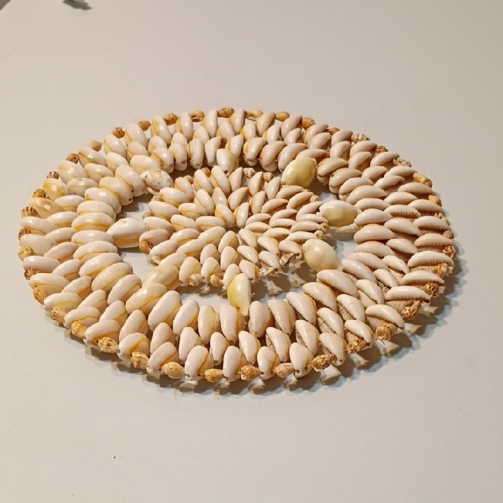 Shell Trivet - Cream and Tan Cowrie Shells  1970s Beach Seashore Summer Nautical